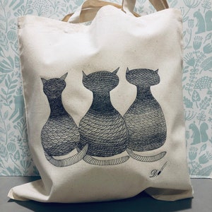 TOTE BAG Crowd 100% Cotton Cat Design Fantastic Gift Idea-reusable tote bag-fabric tote bag. image 9