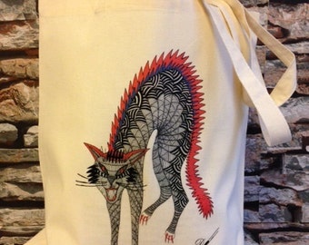 TOTE BAG - [Frisky Marvin] - 100% Cotton - Cat Design - Fantastic Gift Idea-reusable tote bag-fabric tote bag.
