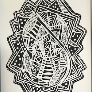 Lino Print - Limited Edition -A4 Linocut -pattern lino relief print - Lino print - linoleum print on acid free paper.