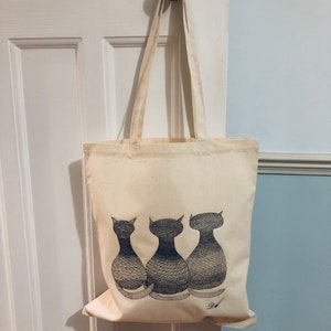 TOTE BAG Crowd 100% Cotton Cat Design Fantastic Gift Idea-reusable tote bag-fabric tote bag. image 8