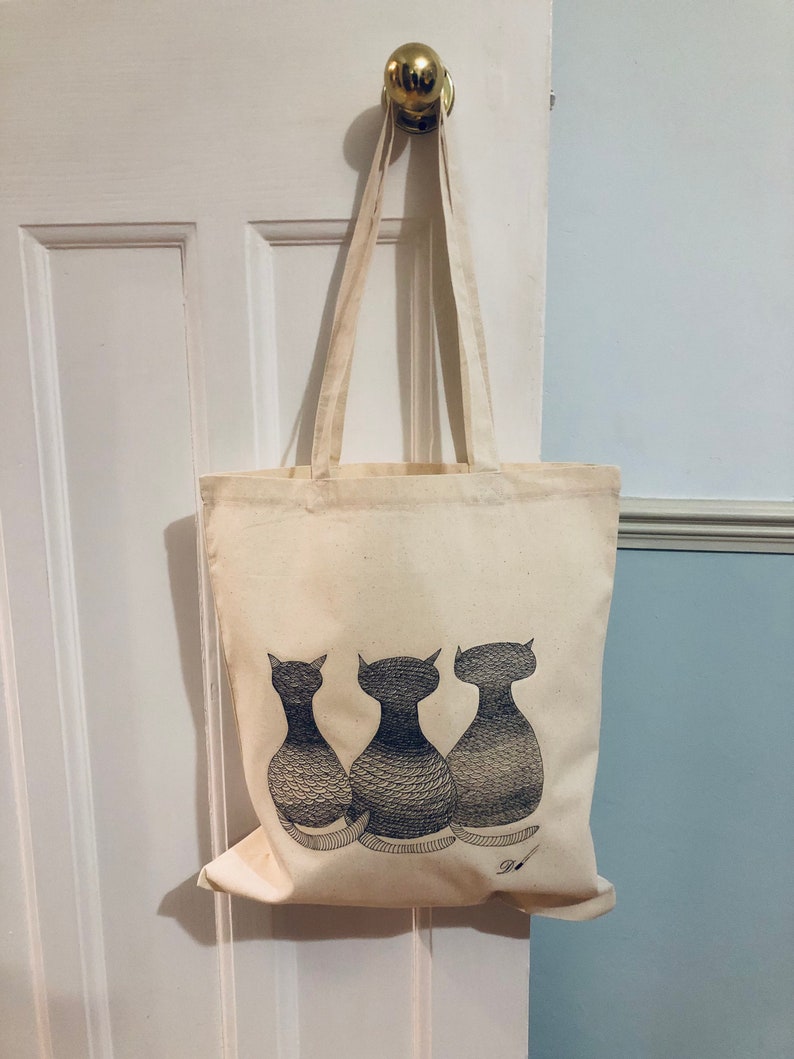 TOTE BAG Crowd 100% Cotton Cat Design Fantastic Gift Idea-reusable tote bag-fabric tote bag. image 8