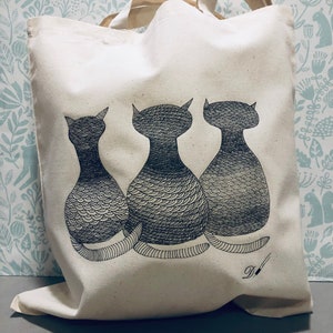 TOTE BAG Crowd 100% Cotton Cat Design Fantastic Gift Idea-reusable tote bag-fabric tote bag. image 1