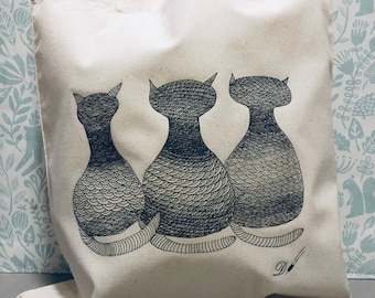 TOTE BAG - [Crowd] - 100% Cotton - Cat Design - Fantastic Gift Idea-reusable tote bag-fabric tote bag.
