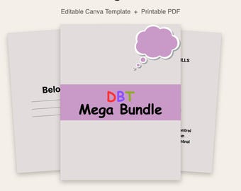 DBT Mega Bundle | DBT Skills Worksheets | Editable Canva Template | Printable Coping Skills Workbook | 33 Page PDF | Instant Download