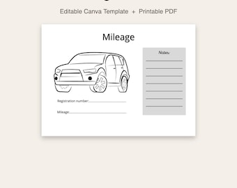 Mileage Tracker | Editable Canva Template | Printable Mileage Log | 2 Page PDF | Instant Download