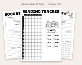 Reading Planner Bundle | Editable Canva Template | Printable Book Journal Set | 22 Page PDF | Instant Download
