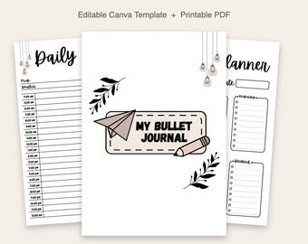 Premade Bullet Journal | Editable Canva Template | Printable Premade Bujo Spreads | 56 Page PDF | Instant Download