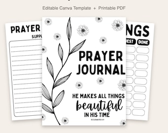 Prayer Journal | Editable Canva Template | Printable Faith Journal | 21 Page PDF | Instant Download