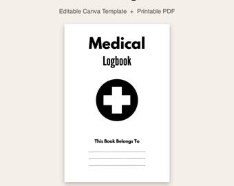 Medical Logbook | Editable Canva Template | Printable Health Records | 2 Page PDF | Instant Download
