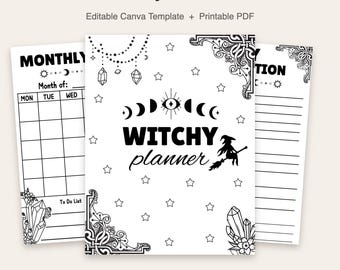 Witchy Planner | Editable Canva Template | Printable Moon Journal | 45 Page PDF | Instant Download