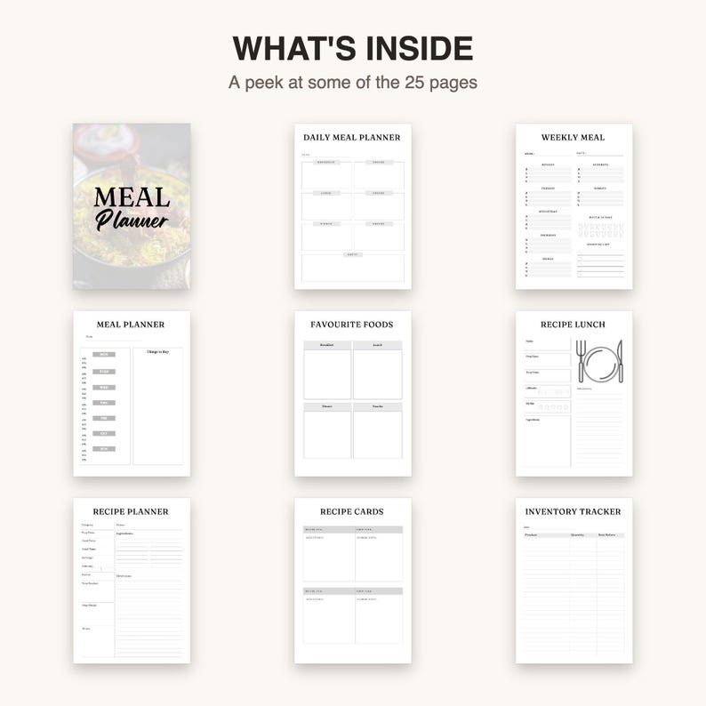 Meal Planner | Editable Canva Template | Printable Grocery List | 25 ...