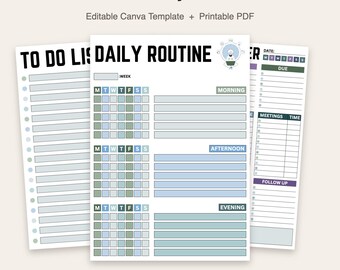Productivity Planner | Editable Canva Template | Printable Daily Focus Pages | 22 Page PDF | Instant Download