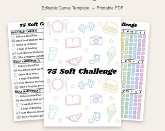 75 Soft Challenge Tracker | Editable Canva Template | Printable Challenge Tracker | 13 Page PDF | Instant Download