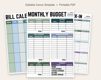 Financial Planner | Editable Canva Template | Printable Budget Binder | 26 Page PDF | Instant Download