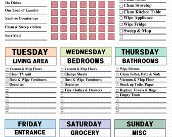 Printable Cleaning Schedule | Daily, Weekly, Monthly Chore List (Digital Download 21 Pages)
