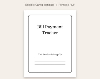 Bill Payment Tracker | Editable Canva Template | Printable Bill Organizer | 2 Page PDF | Instant Download