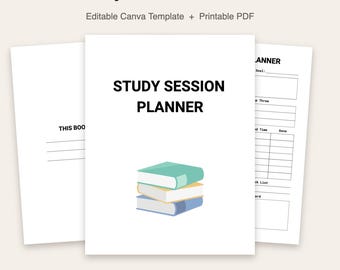 Study Session Planner | Editable Canva Template | Printable Study Session Log | 3 Page PDF | Instant Download