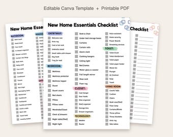 New Home Essentials Checklist | Editable Canva Template | Printable Moving In Essentials | 14 Page PDF | Instant Download