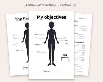 Weight Loss Tracker | Editable Canva Template | Printable Progress Chart | 3 Page PDF | Instant Download