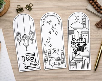Muslim Kids Colourable Bookmarks – Set of 6 | Iqra, Islamic Reminders & Ramadan