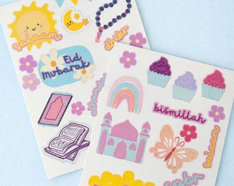 Eid Floral Pastel Stickers – 2 Sheets | Islamic Planner & Gift Stickers