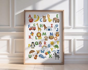ABC Animal Alphabet Printable Wall Art, Kids Nursery Learning Poster, Toddler Educational Decor, Preschool Classroom Print