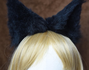 Diadema con orejas de animal negras realistas de piel sintética, disfraz de cosplay