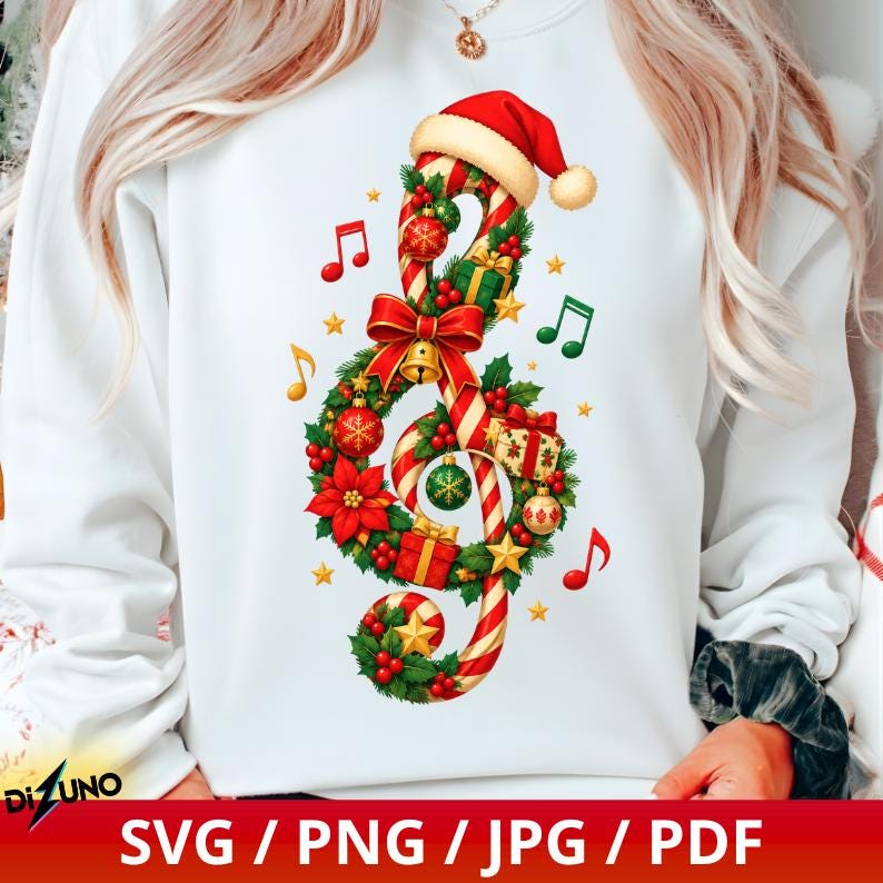 Music Notes Box Design Christmas Music Note PNG, Festive Treble Clef Santa Hat Shirt Design ...