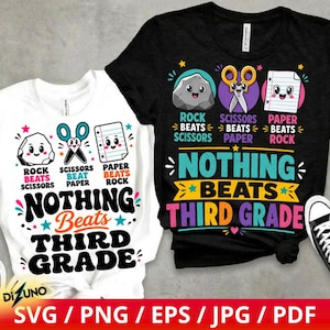 Nothing Beats Third Grade PNG, Rock Paper Scissors Back To School Shirt Design, First Day Of School Sublimation Digital Download