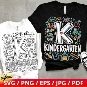 Kindergarten Letter K PNG, Hand Drawn School Doodle Shirt Design, Back To School Teacher Classroom Sublimation Digital Download