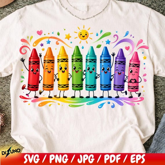 Cute Crayon PNG, Rainbow Crayon Teacher Shirt Design, Preschool Classroom Graphic, Back To School Sublimation Download