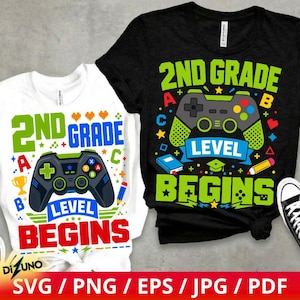 2nd Grade Level Begins PNG, Video Game Controller Back To School Shirt Design, First Day Of School Sublimation Digital Download