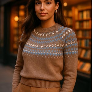 Alfred Dunner Fair Isle Sweater, Camel Winter Knit (M)