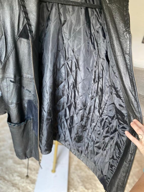 Winlit Genuine Leather Patchwork Coat Hooded Blac… - image 9