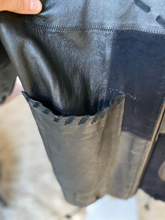 Winlit Genuine Leather Patchwork Coat Hooded Blac… - image 5