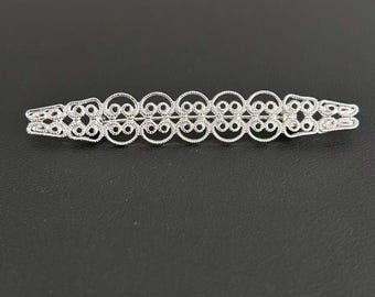 Vintage Signed Beau 925 Sterling Silver Filigree Bar Pin Brooch