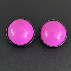 Vintage Jewelry 1980s Hot Pink Button Studs Bold Fuchsia Resin Pierced Statement Earrings