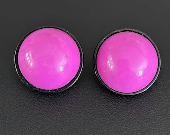 Vintage Jewelry 1980s Hot Pink Button Studs Bold Fuchsia Resin Pierced Statement Earrings