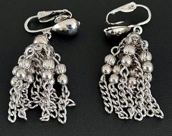 Srebrne kolczyki z frędzlami w stylu vintage, z łańcuszkiem w stylu retro i wodospadem