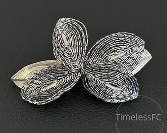 ヴィンテージジュエリー シルバートーン スパンワイヤー リーフブローチ ミッドセンチュリーモダン ピン