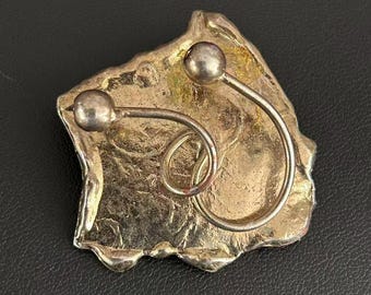 Vintage 1980s Modernist Molten Gold Tone Abstract Statement Brooch Pin