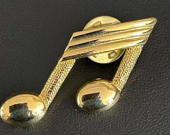 Vintage Gold Tone Music Note Pin, Retro Musical Eighth Lapel Badge