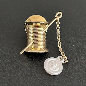 Vintage Avon 1983 Spool of Thread Needle Button Dangle Lapel Pin
