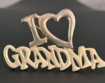 Vintage I Love Grandma Pin Gold Tone Heart Sentiment Brooch