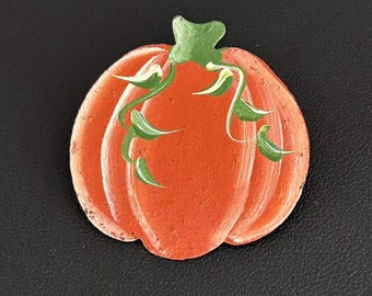 Broche de calabaza vintage pintado a mano, de madera, para otoño y Halloween.