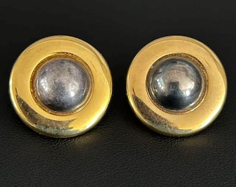 ヴィンテージジュエリー ミックスメタル ドーム型スタッドピアス ツートーン ゴールド シルバー ラウンドボタンピアス