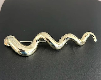Vintage Gold Tone Squiggle Brooch Pin Wavy Abstract Wave Costume Jewelry