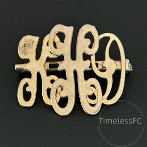 Vintage Jewelry HSG Gold Tone Monogram Brooch Triple Initial Scroll Letter Pin