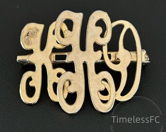 ヴィンテージジュエリー HSG ゴールドトーン モノグラムブローチ トリプルイニシャルスクロールレターピン