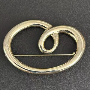 Vintage Gold Tone Abstract Brooch Modernist Open Loop Ribbon Pin